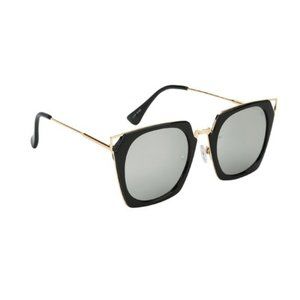 SQUARE KAT Retro Mirrored Sunglasses, Black Frame with Silver Lens